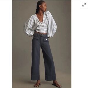 FRAME 70s Patch Pocket Crop Straight-Leg Jeans - Charcoal